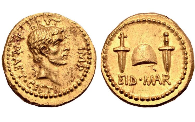 Moneda de aur bătută de Brutus după asasinarea lui Cezar, returnată Guvernului Grec