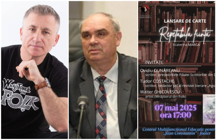 Muzicianul Walter Ghicolescu și prozatorul Ovidiu Dunăreanu, prezenți la lansarea volumului „Repetabila Ființă” al poetei Ecaterina Marga
