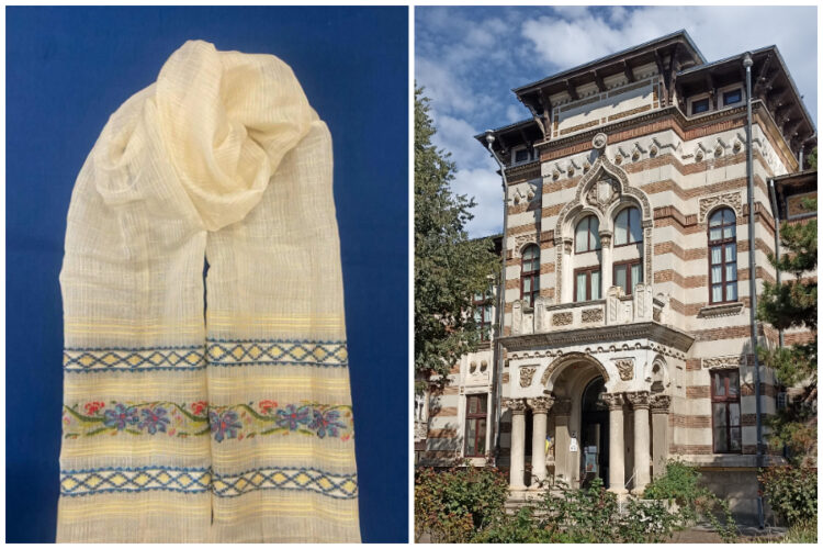 Maramă oltenească din borangic, expusă la Muzeul de Artă Populară Constanța