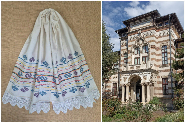 Vechi ștergar de Ineu, brodat cu „cârligul ciobanului”, expus la Muzeul de Artă Populară Constanța